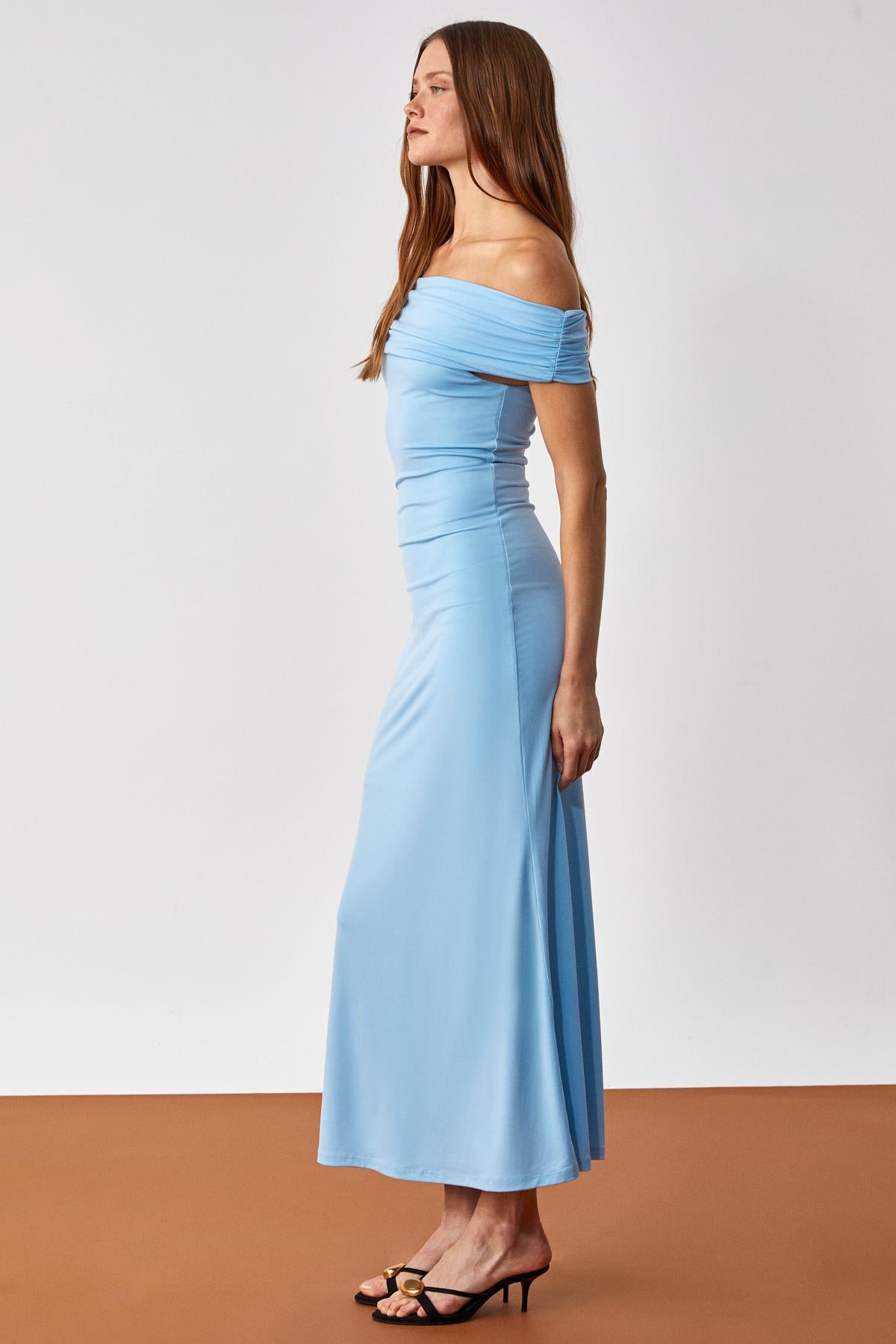 ETHIQUET ANKALA Damen Carmen-Ausschnitt Kleid Blau