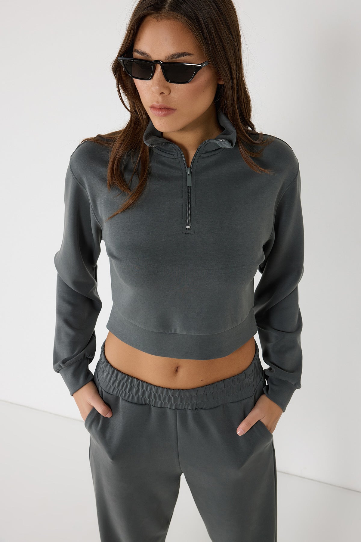 Crop-Sweatshirt mit Reißverschluss