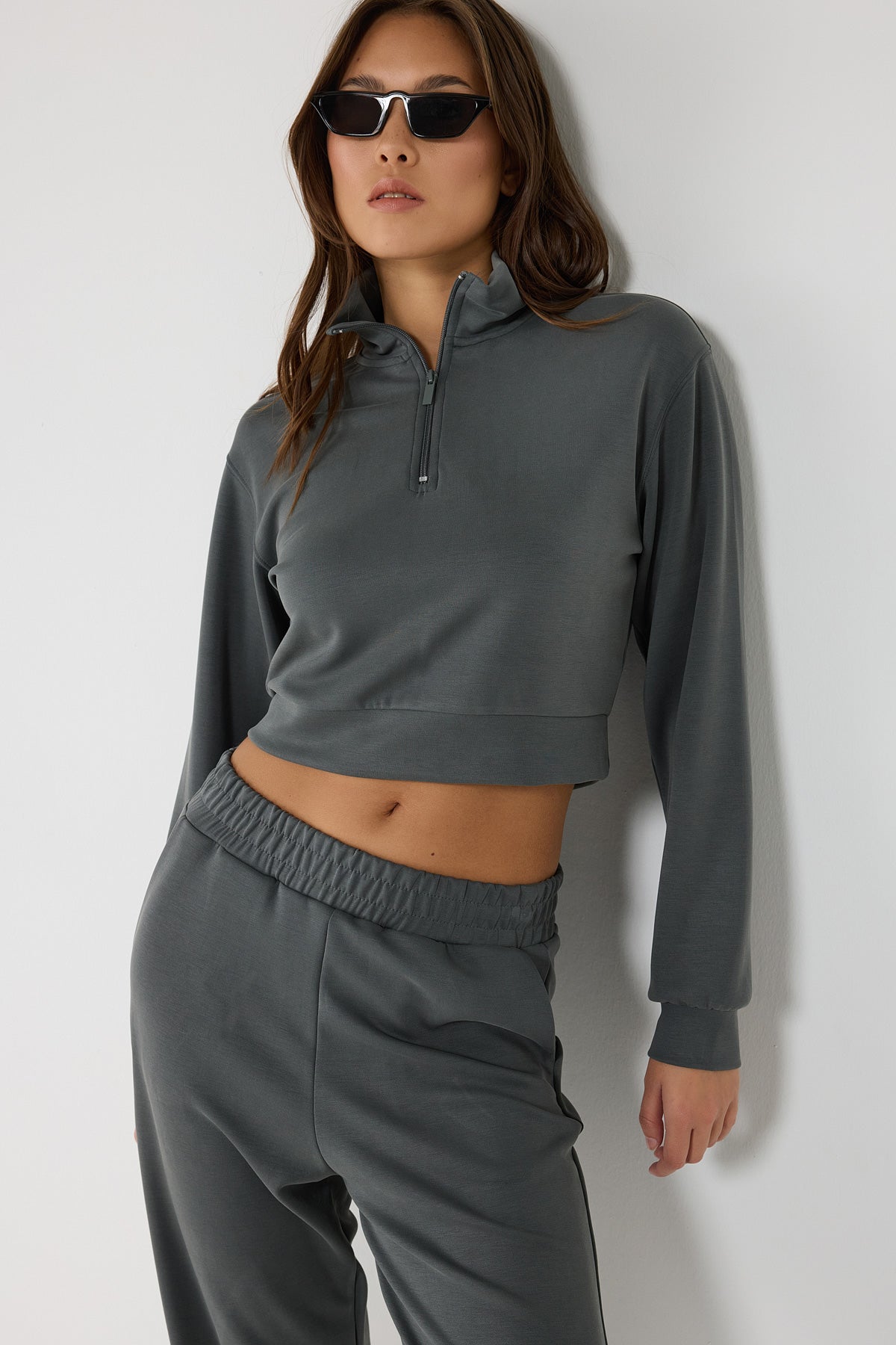 Crop-Sweatshirt mit Reißverschluss