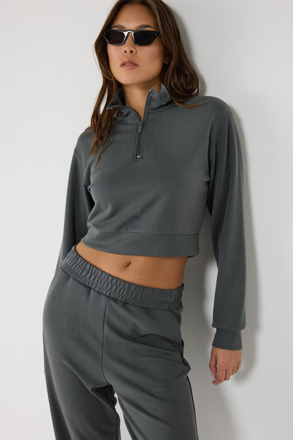 Crop-Sweatshirt mit Reißverschluss