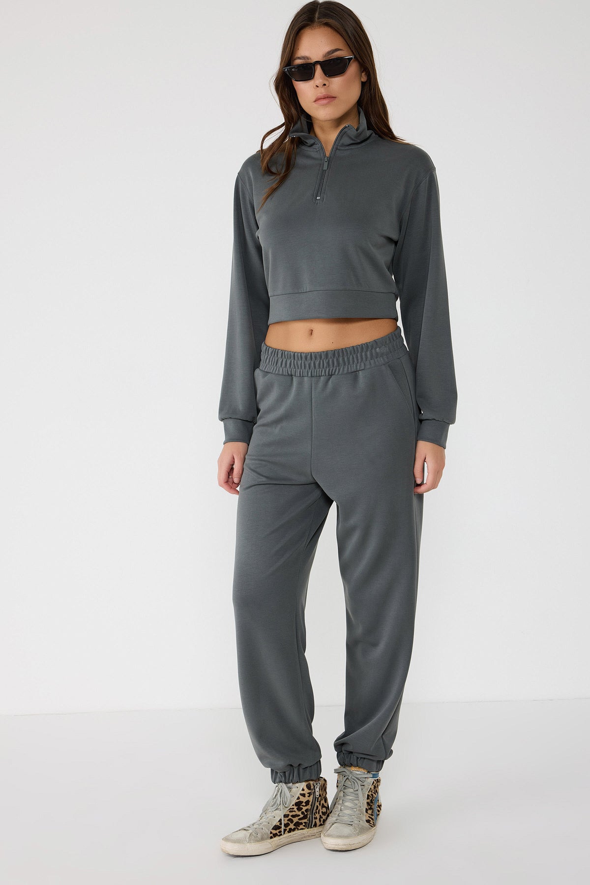 Crop-Sweatshirt mit Reißverschluss
