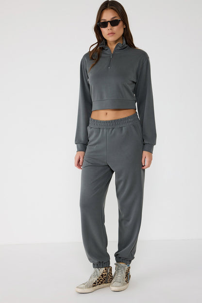 Crop-Sweatshirt mit Reißverschluss