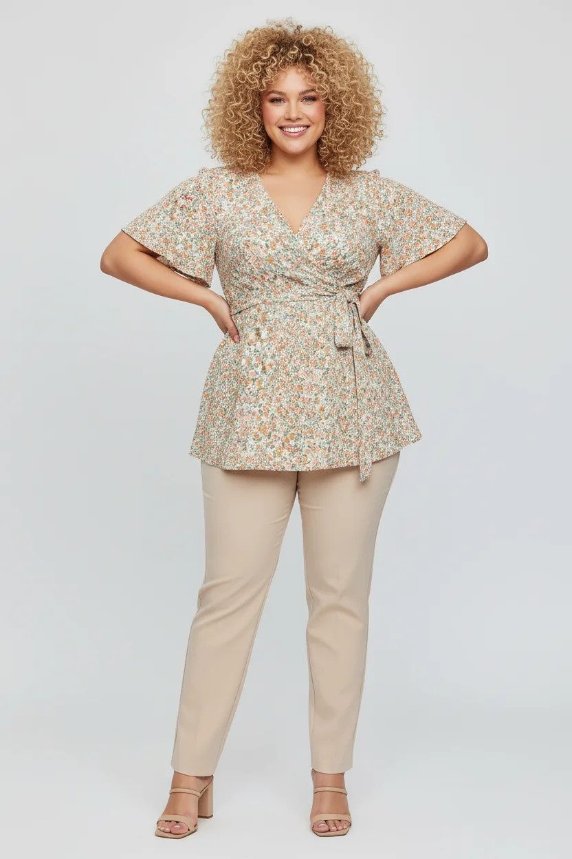 Bluse mit Wickelkragen und Blumenmuster