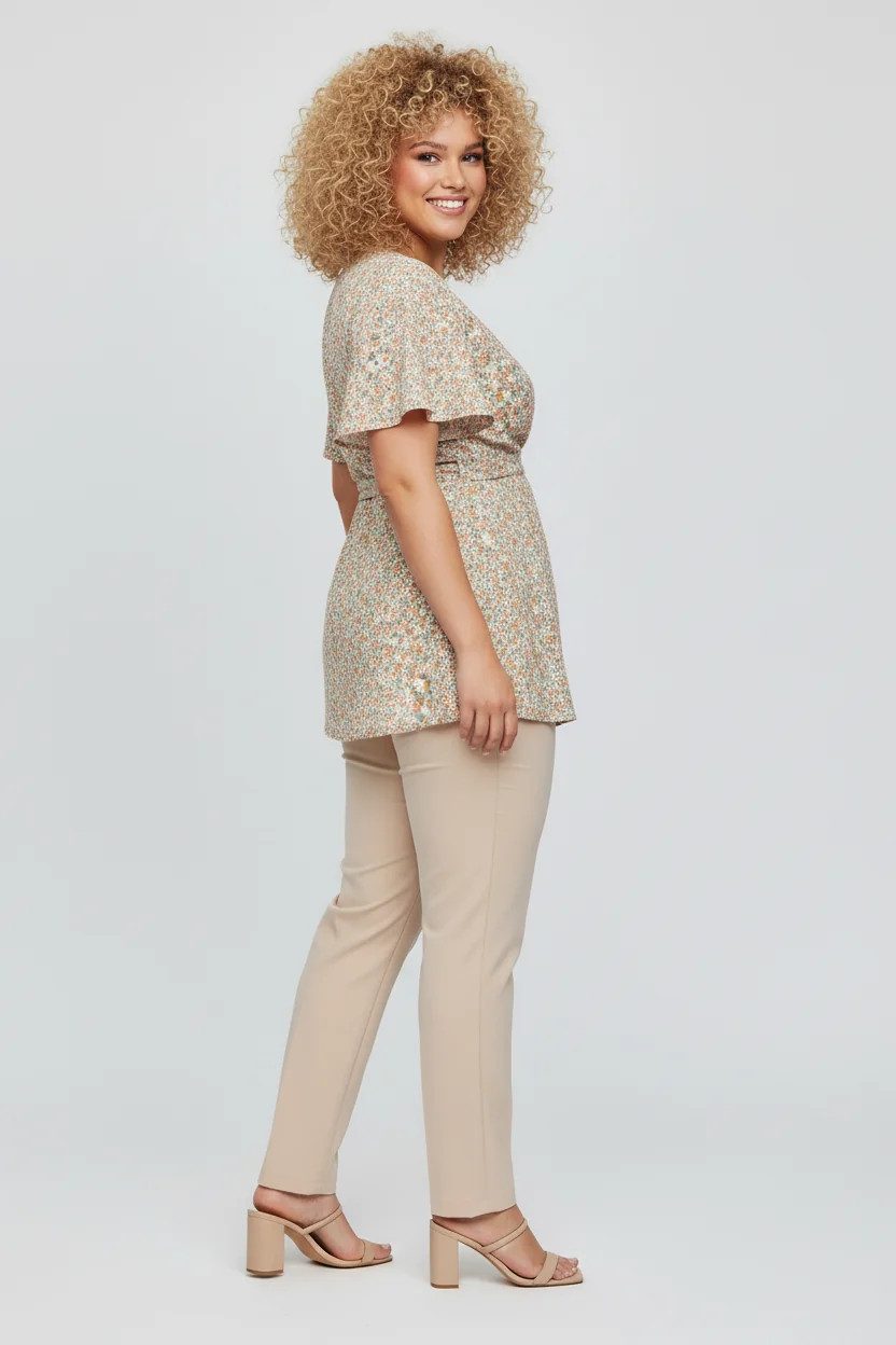 Bluse mit Wickelkragen und Blumenmuster