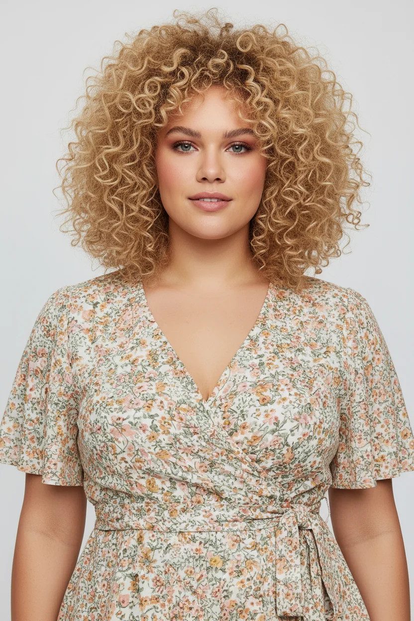 Bluse mit Wickelkragen und Blumenmuster