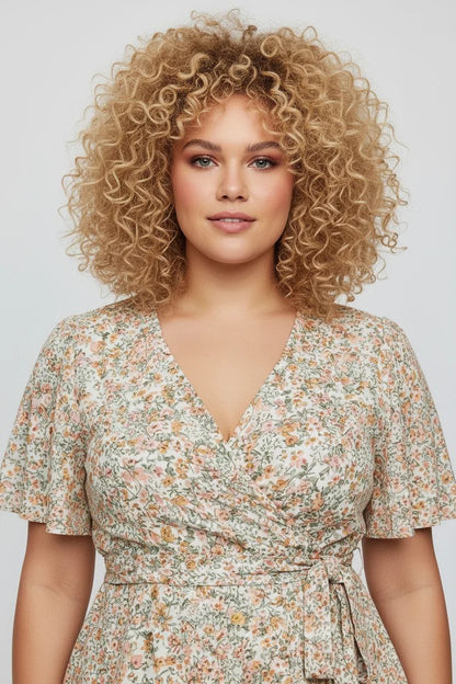 Bluse mit Wickelkragen und Blumenmuster