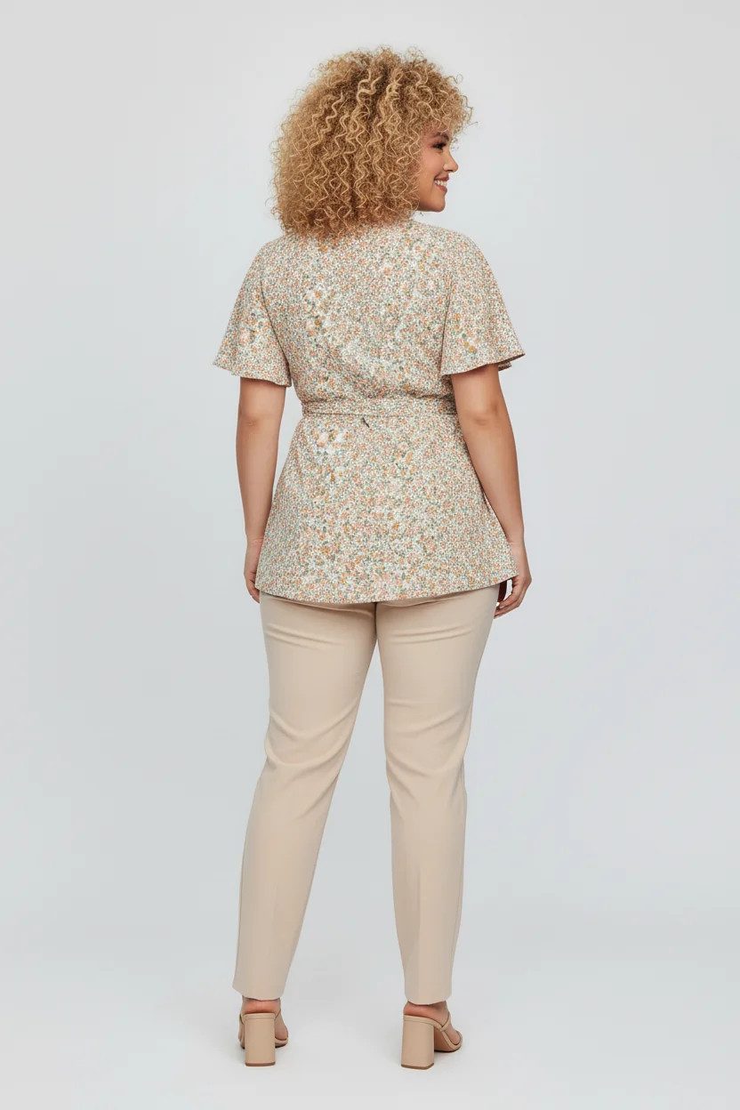 Bluse mit Wickelkragen und Blumenmuster