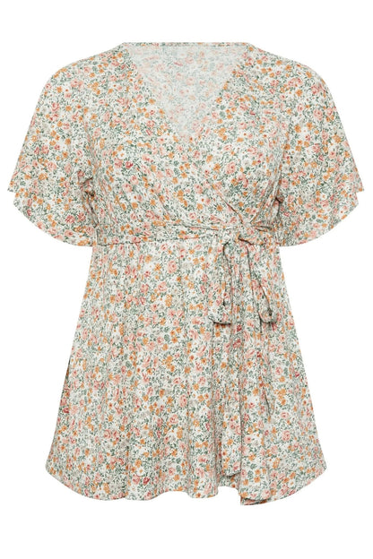 Bluse mit Wickelkragen und Blumenmuster
