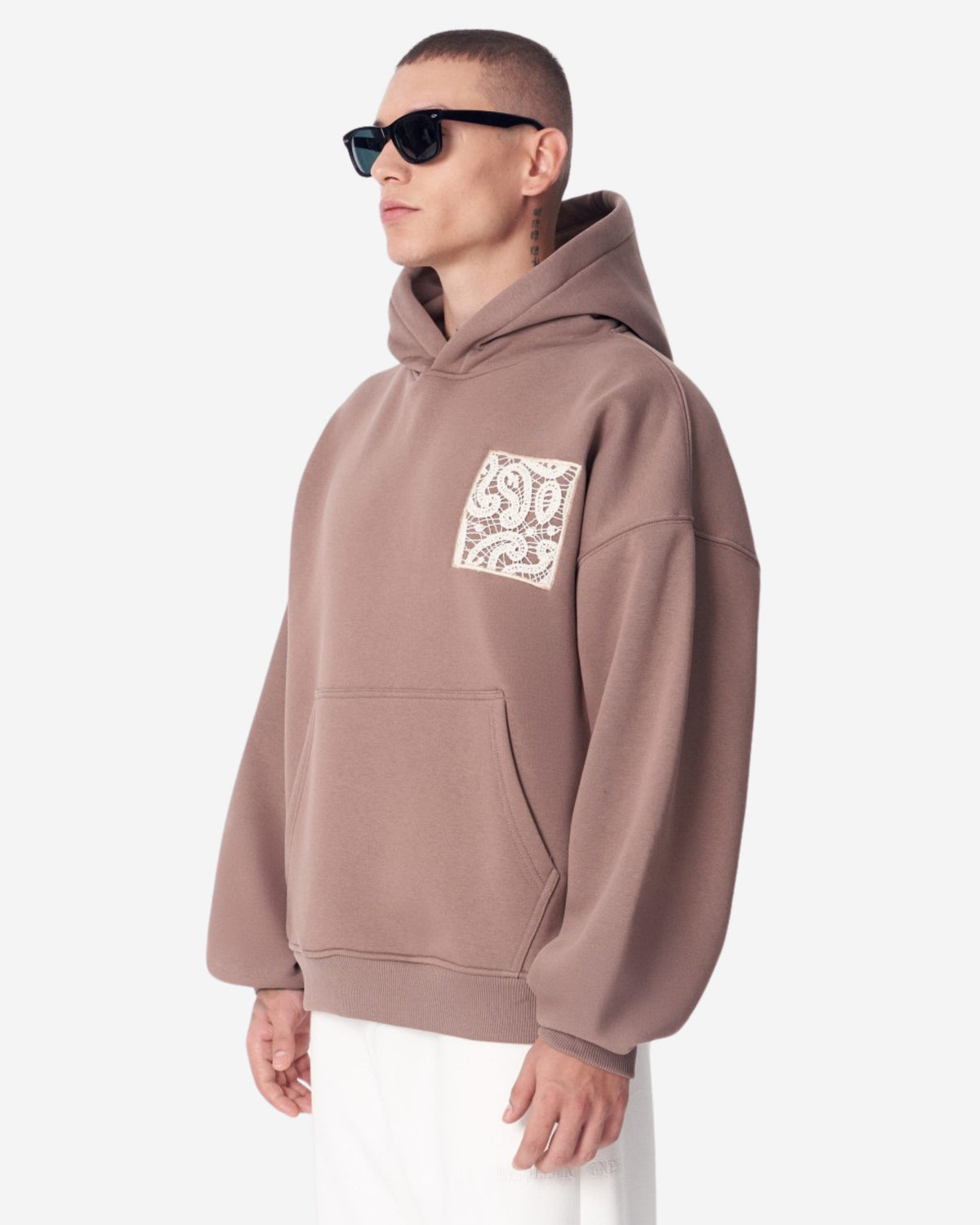  Kapuzenpullover3D bestickter Kapuzenpullover Weiß - Aplike Dantel Kapuzenpullover
