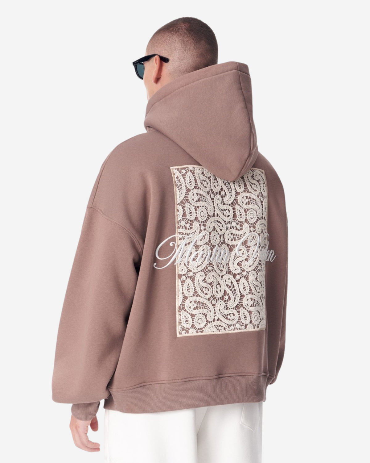  Kapuzenpullover3D bestickter Kapuzenpullover Weiß - Aplike Dantel Kapuzenpullover