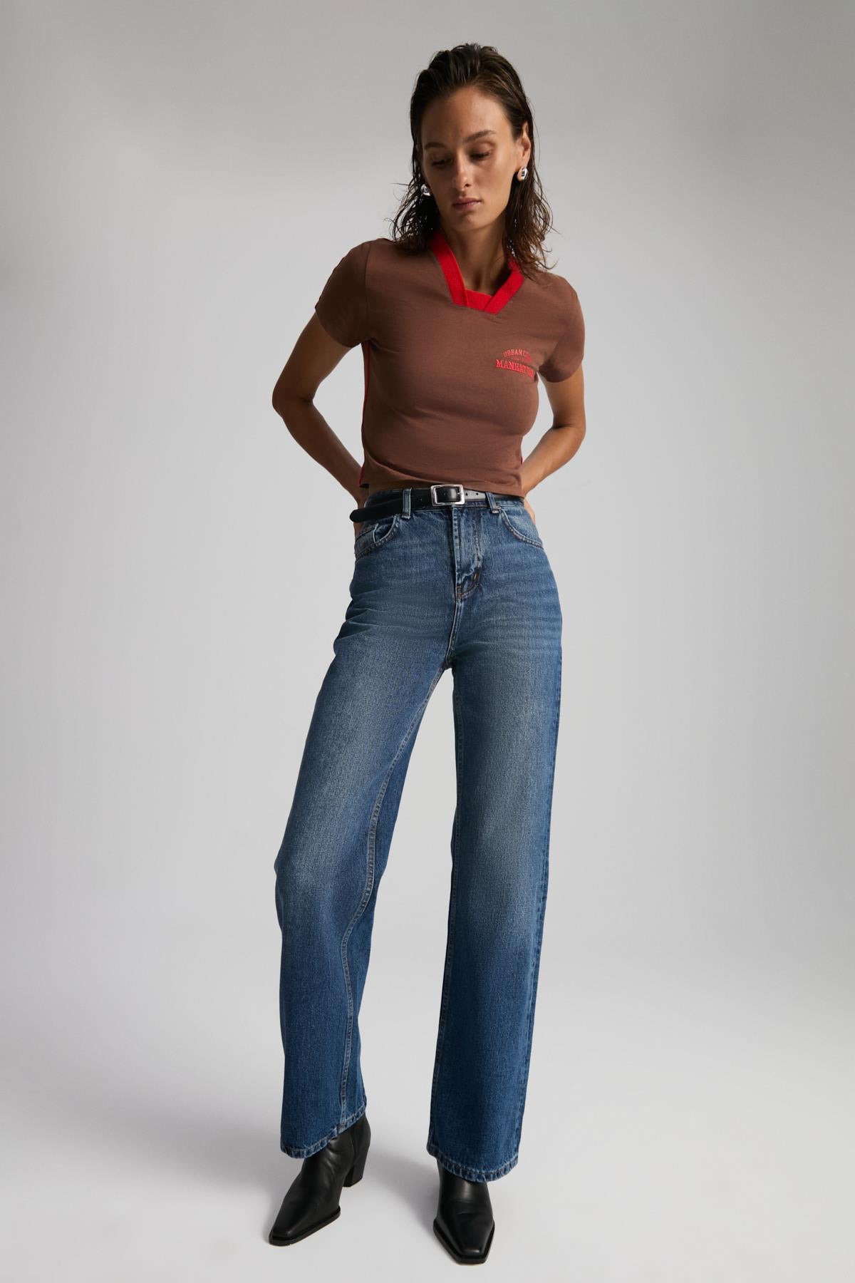 Damen Baumwoll-Cropshirt Stickerei