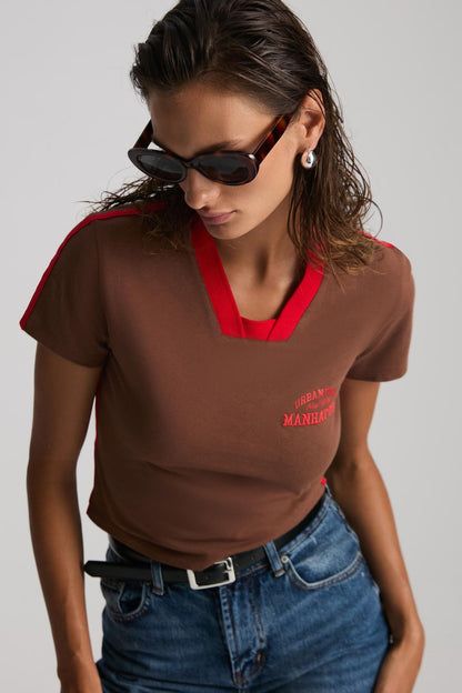 Damen Baumwoll-Cropshirt Stickerei