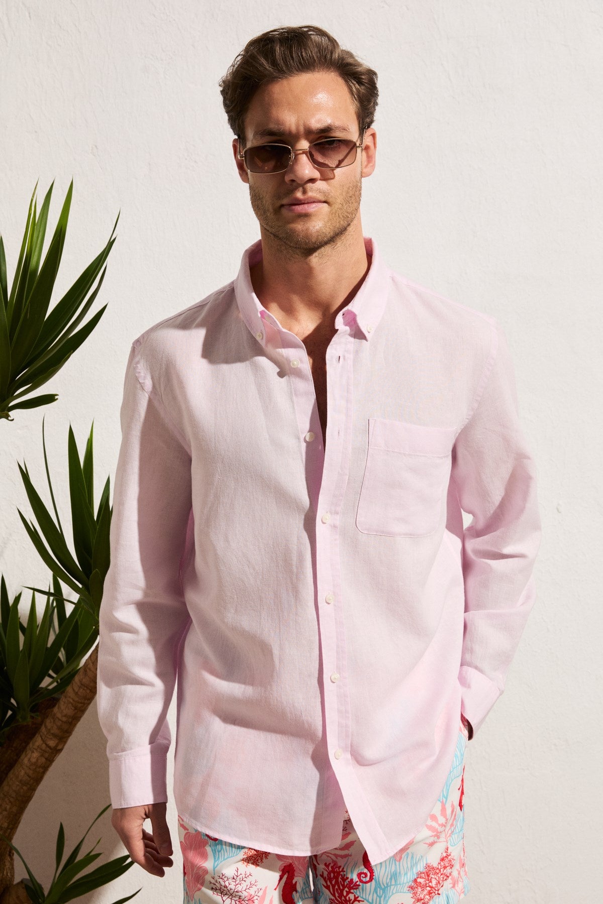 ARLES Herren Leinenmix-Hemd