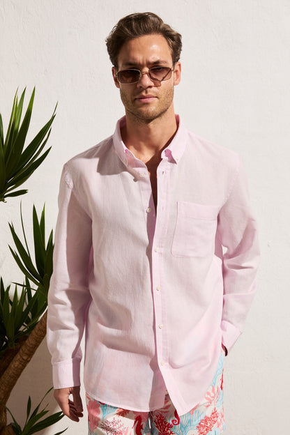 ARLES Herren Leinenmix-Hemd