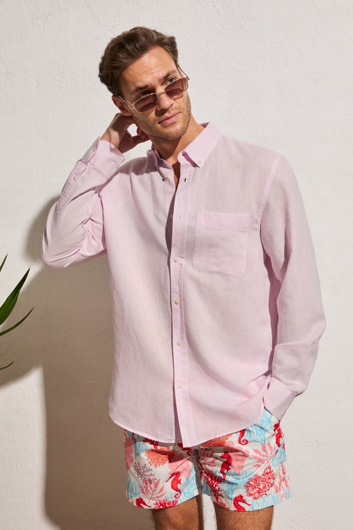GRIMELANGE ARLES Herren Leinenmix-Hemd Rosa