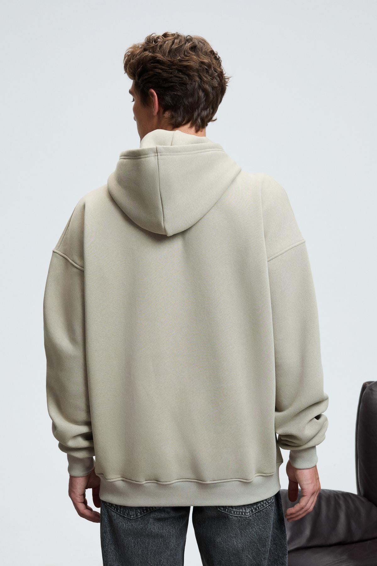 GRIMELANGE Herren Oversized Hoodie Sweatshirt Steinfarbe