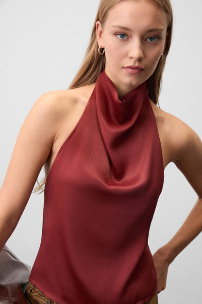 ARNELLE Damen Satinbluse mit offenem Rücken