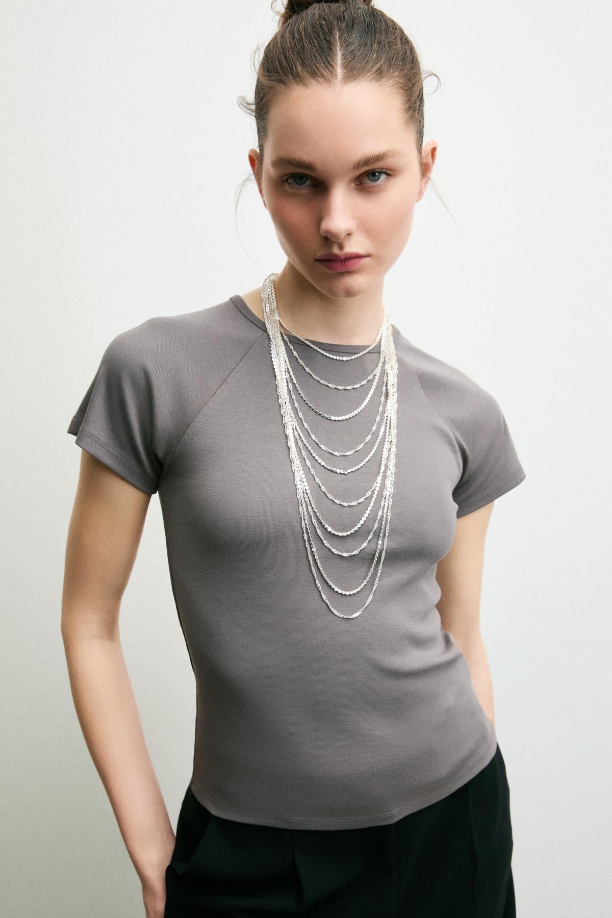 GRIMELANGE Damen Soft Slim Fit T-Shirt Grau