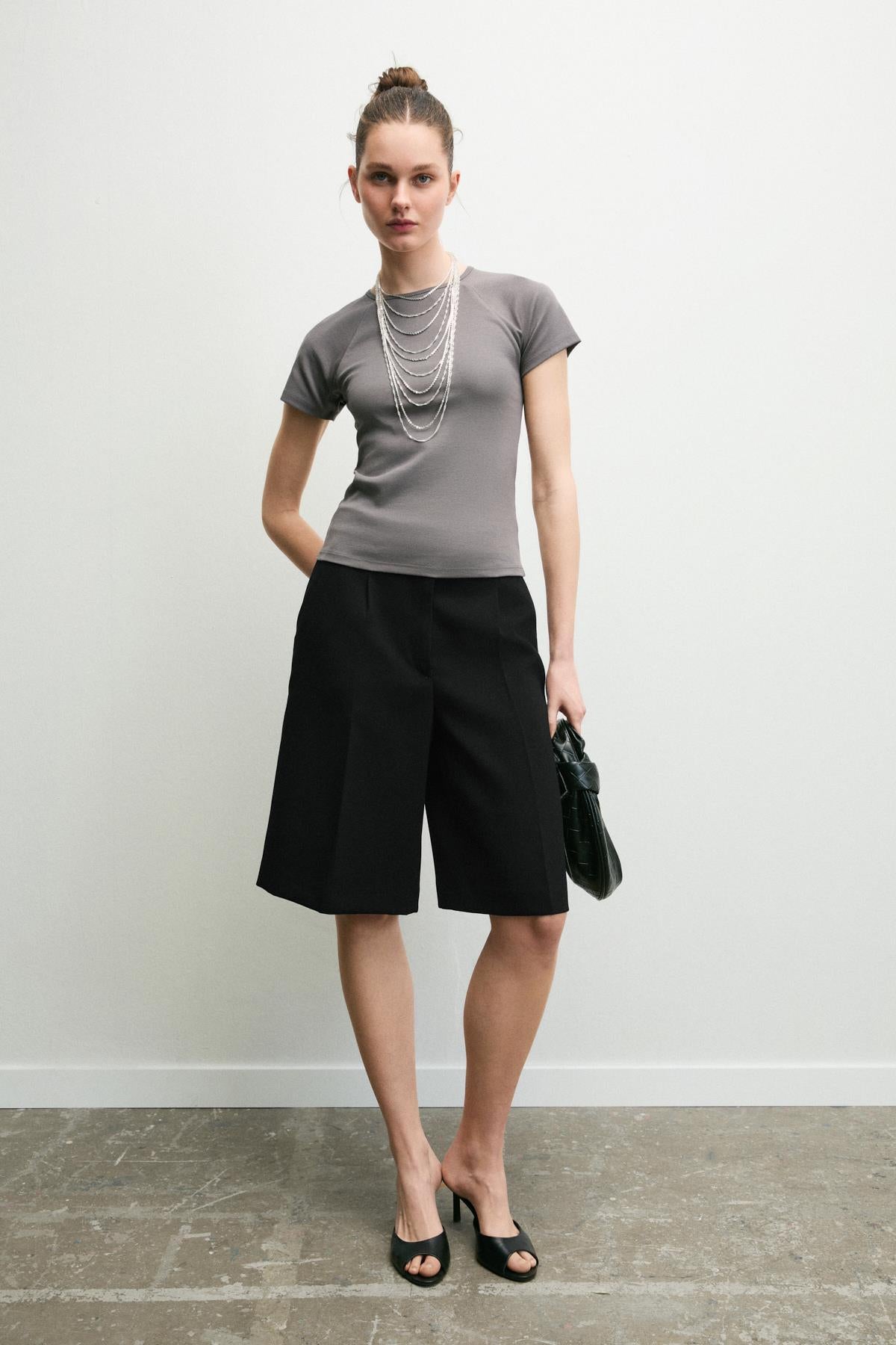 GRIMELANGE Damen Soft Slim Fit T-Shirt Grau