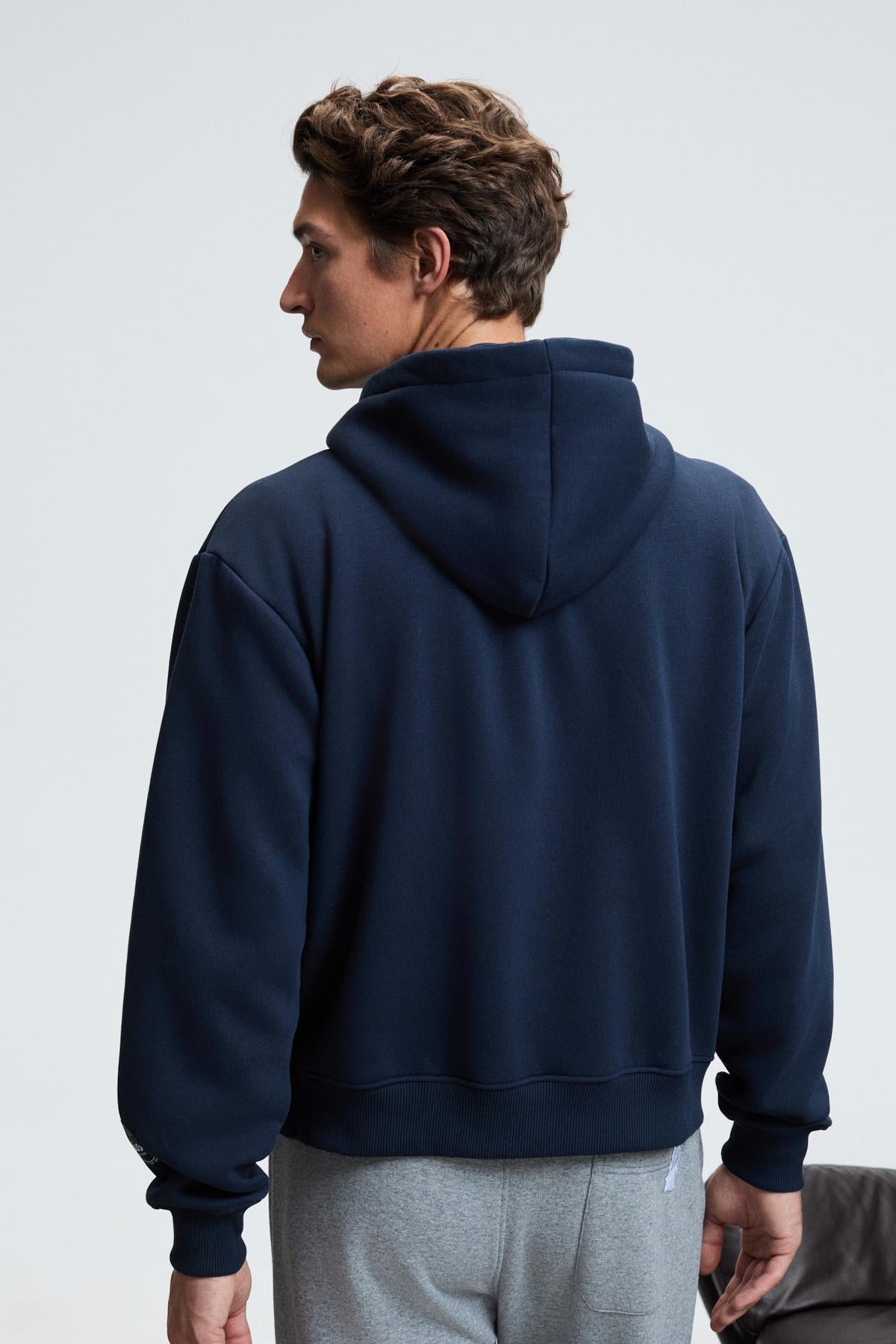 GRIMELANGE Herren Sweatshirt mit Reißverschluss Kapuze Marineblau