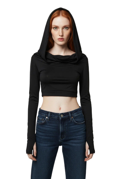 Crop-Bluse mit Kapuze