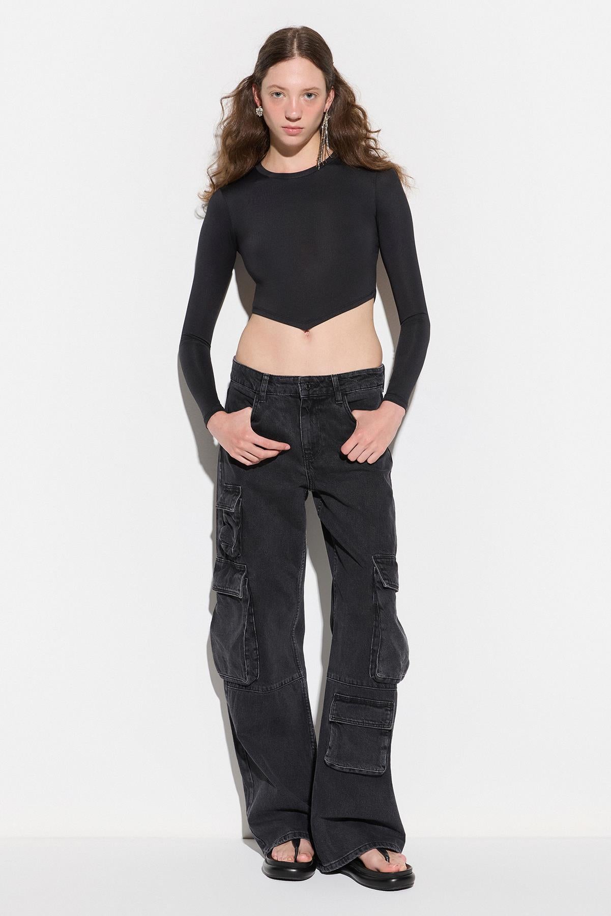 Langärmelige Crop-Bluse