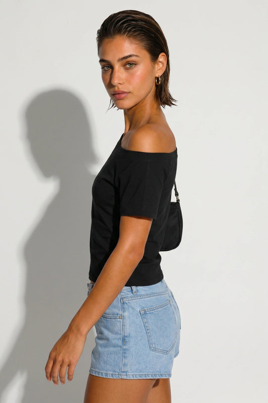 Asymmetrisches Kurzarm-Baumwollshirt
