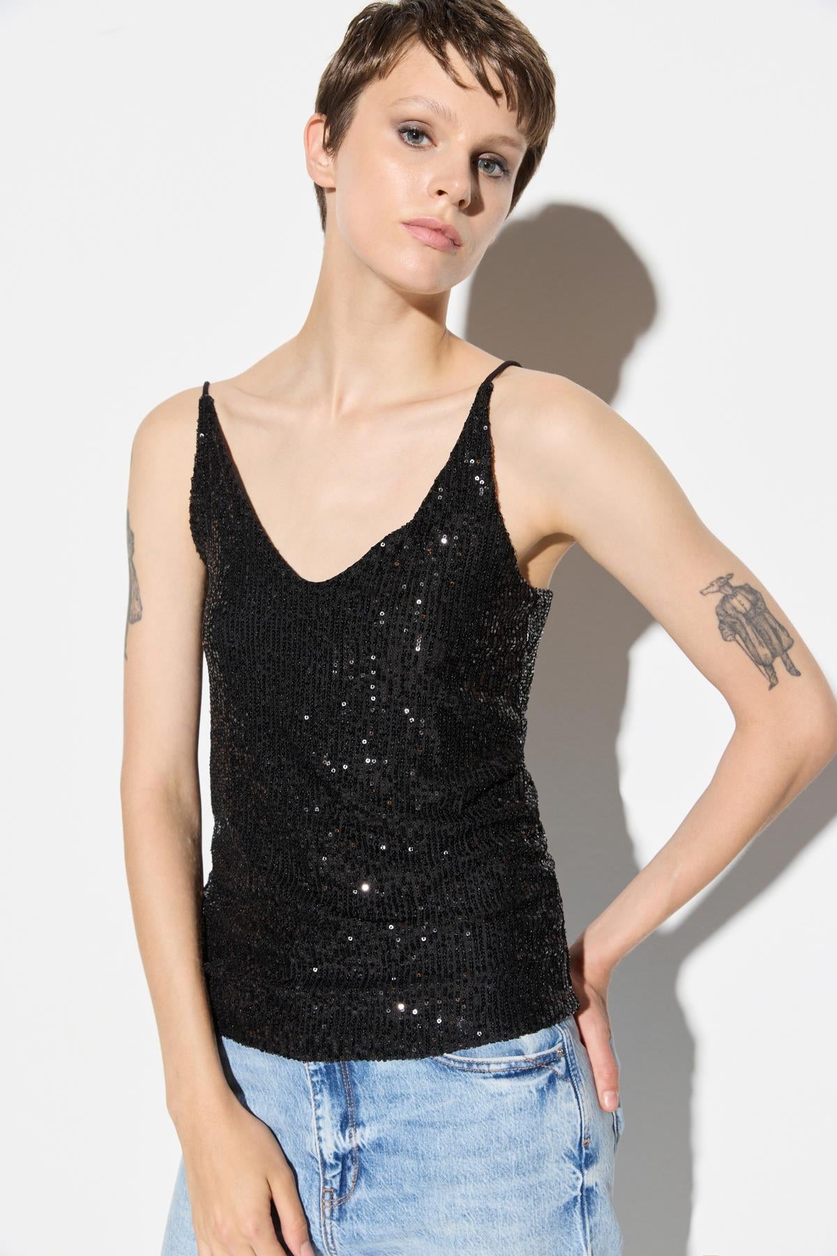 Paillettenbluse mit Trägern
