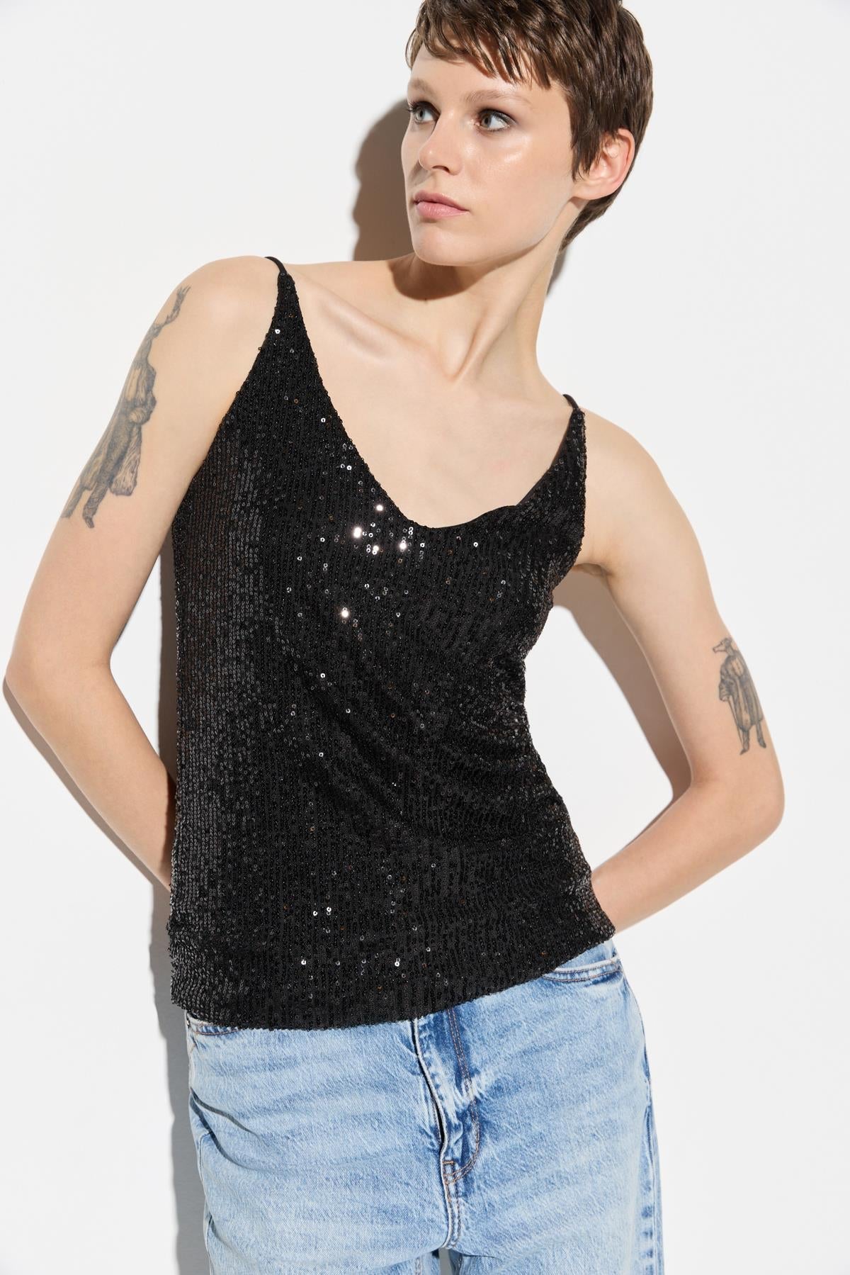 Paillettenbluse mit Trägern