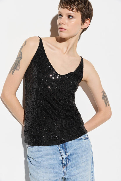 Paillettenbluse mit Trägern