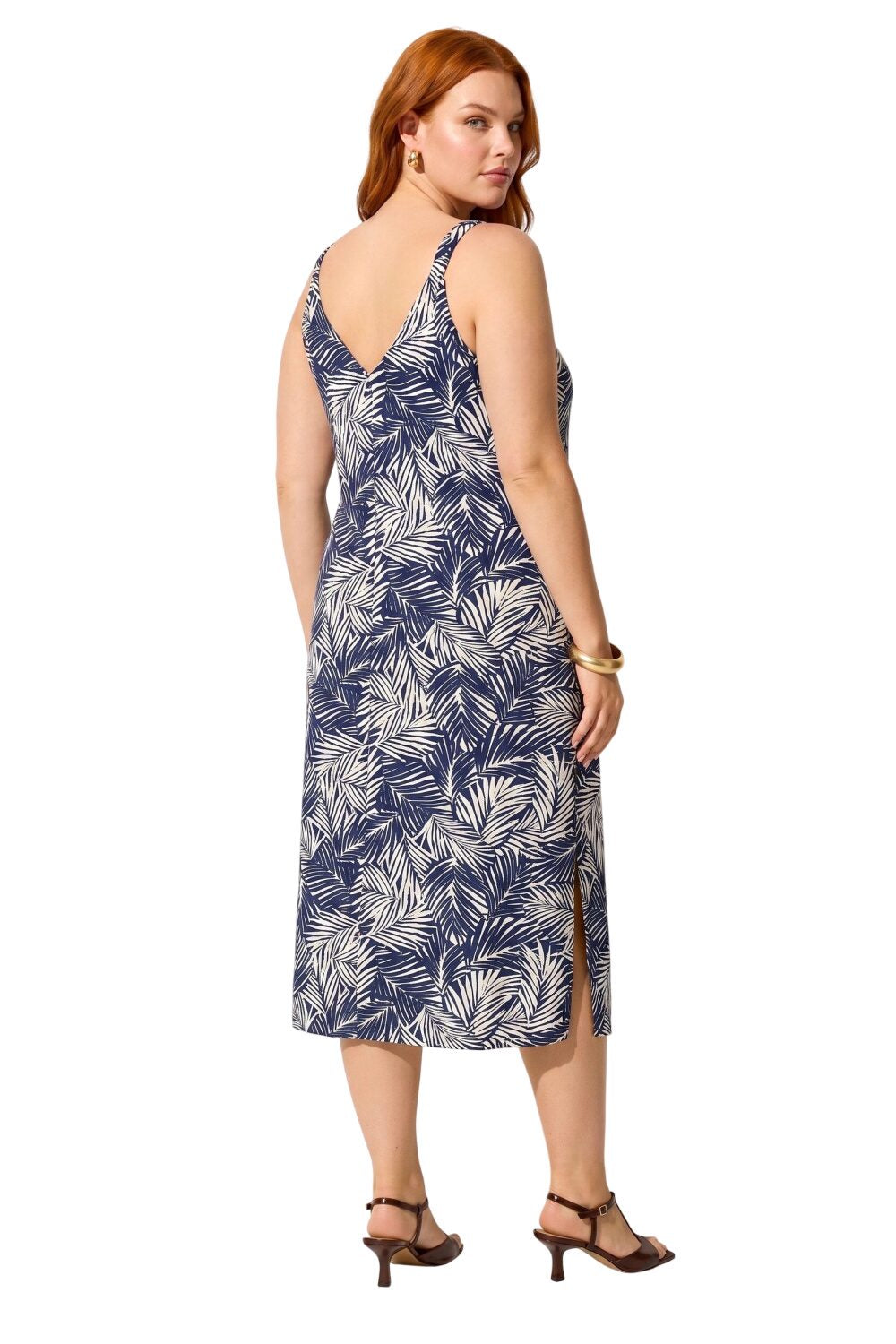 V-Ausschnitt Midi Kleid mit Druck und Träger
