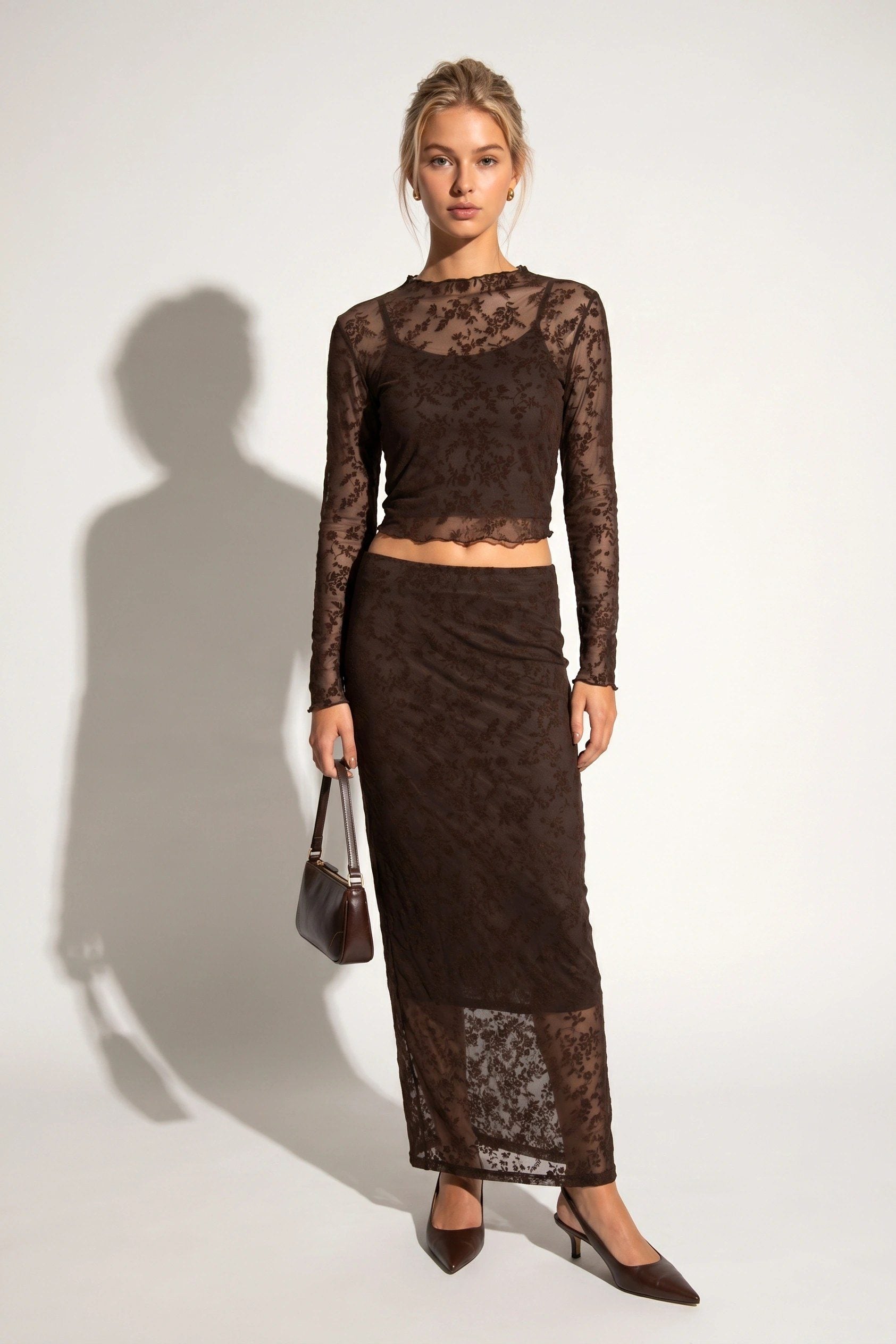 Blumenmuster Transparente Bluse mit Futter