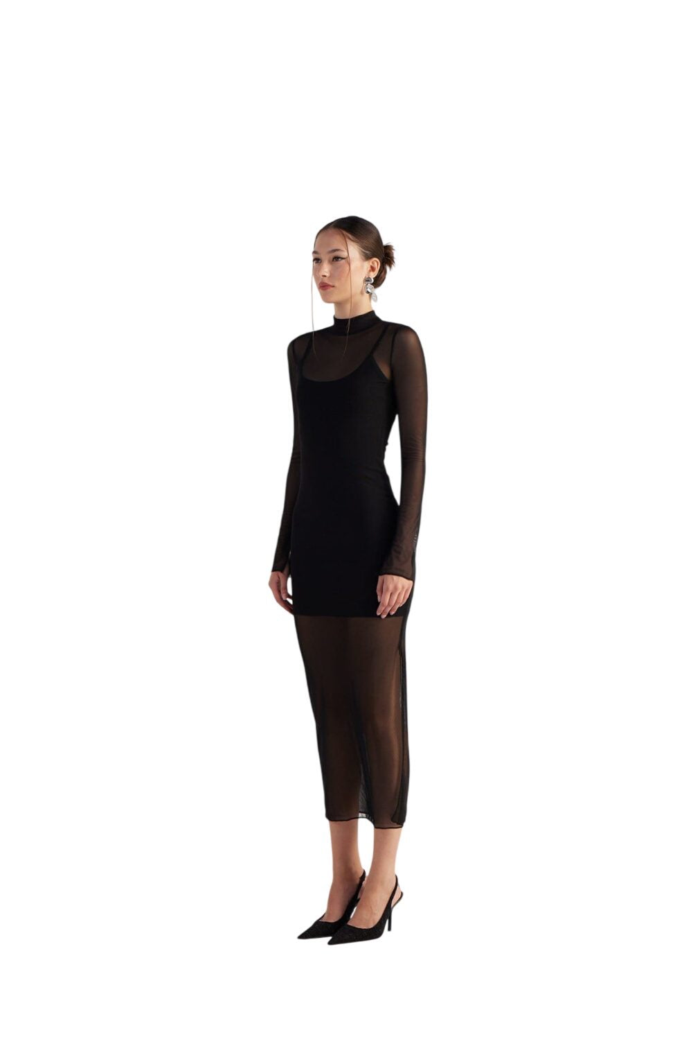 Gefüttertes Halb-Turtleneck Tüllkleid