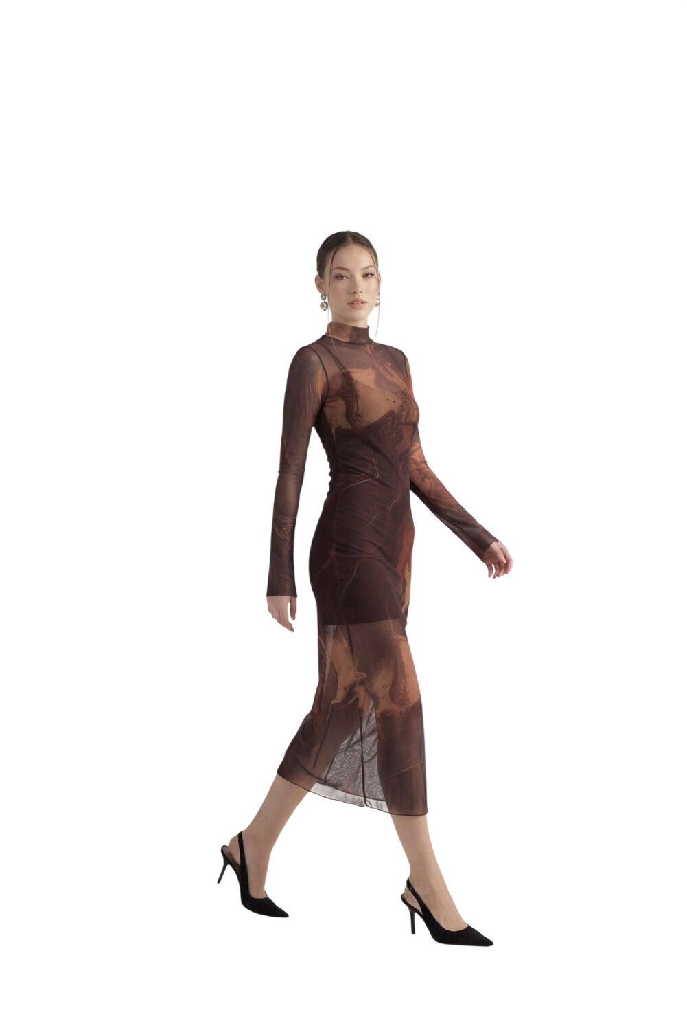 Gefüttertes Halb-Turtleneck Tüllkleid