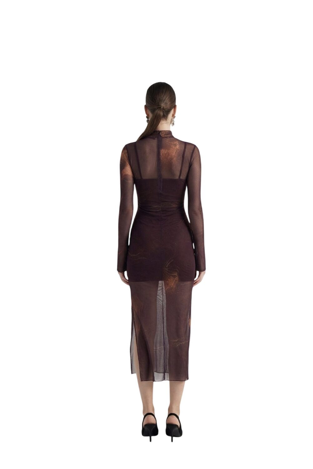 Gefüttertes Halb-Turtleneck Tüllkleid