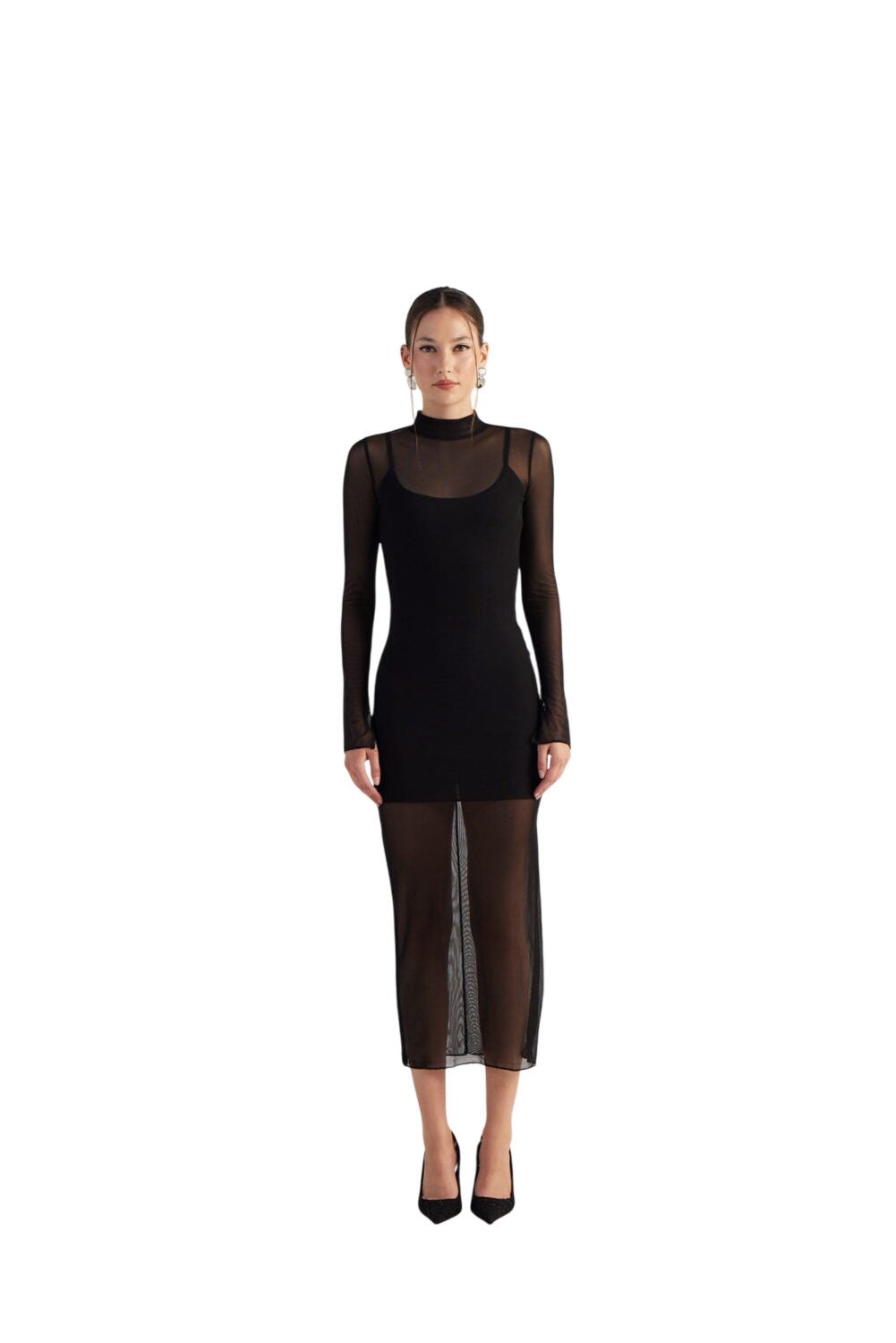 Gefüttertes Halb-Turtleneck Tüllkleid