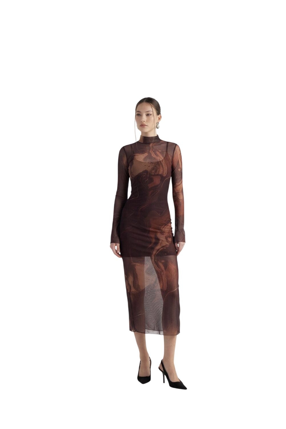 Gefüttertes Halb-Turtleneck Tüllkleid