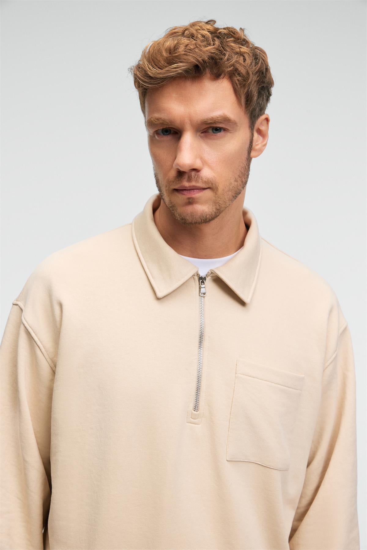 GRIMELANGE AUGUST Herren Baumwoll Sweatshirt Beige