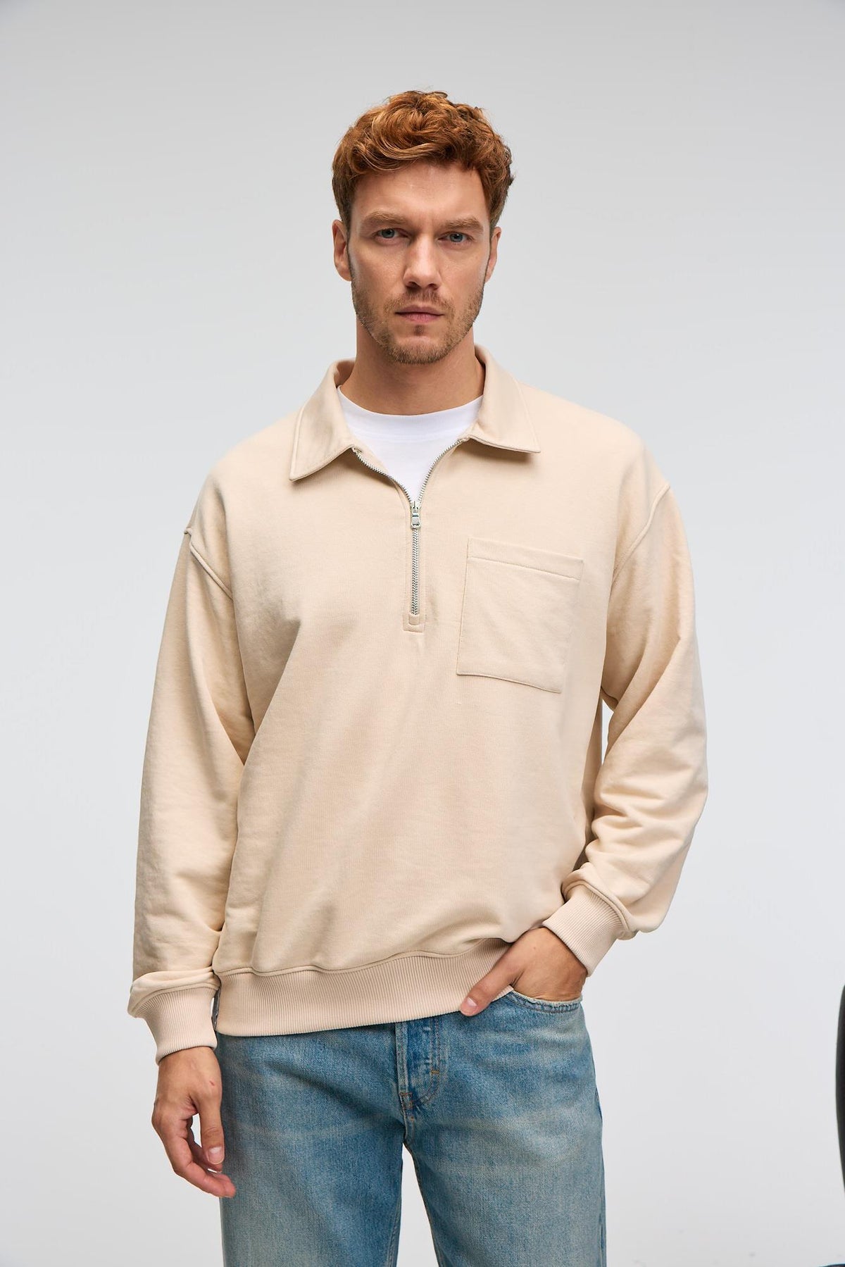 GRIMELANGE AUGUST Herren Baumwoll Sweatshirt Beige