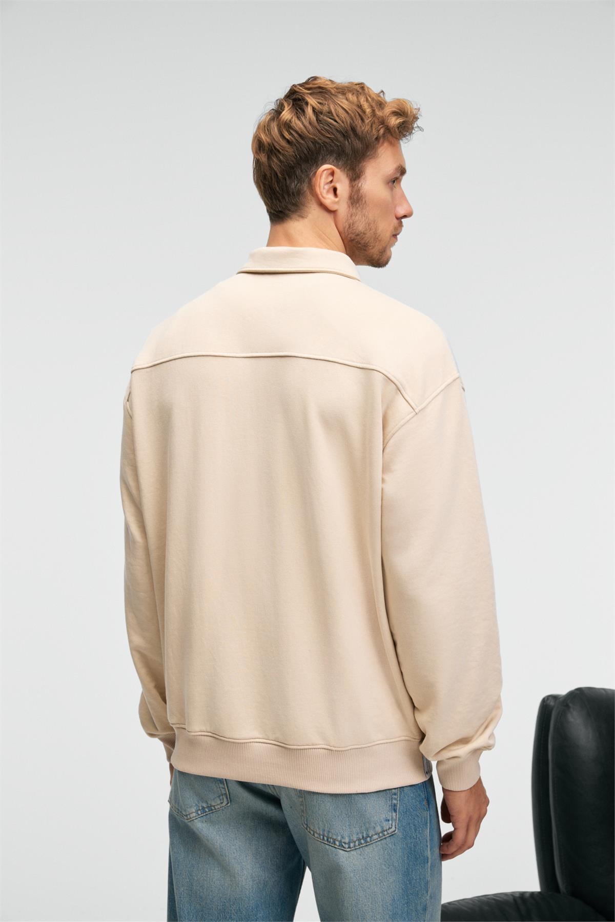 GRIMELANGE AUGUST Herren Baumwoll Sweatshirt Beige