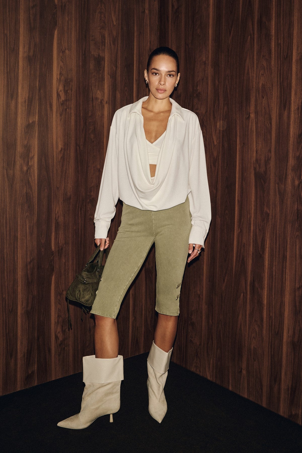 GRIMELANGE AVENA Damen Bluse tiefer V-Ausschnitt Ecru