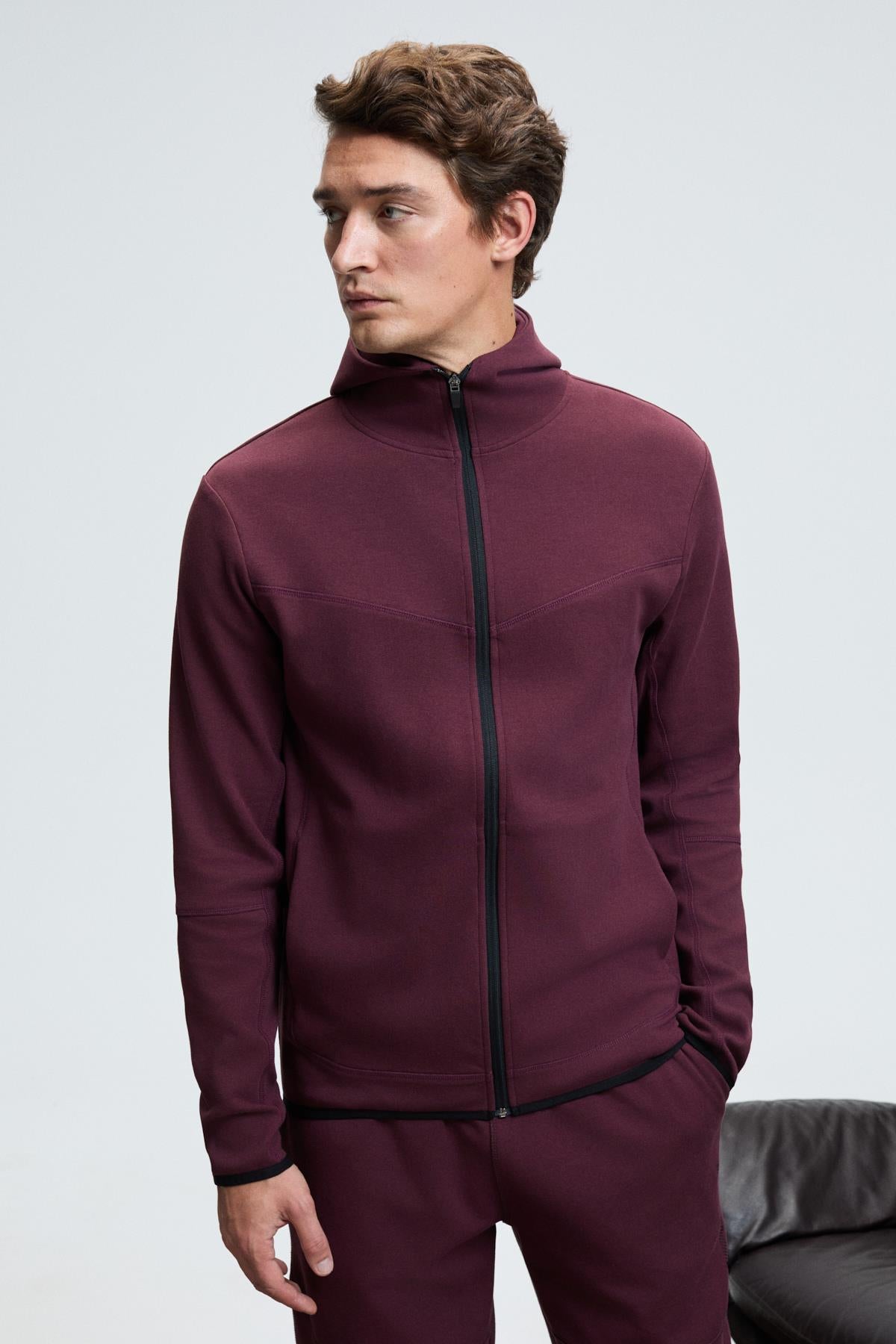 GRIMELANGE AVENER Herren Kapuzen-Zip-Sweatshirt Bordeaux