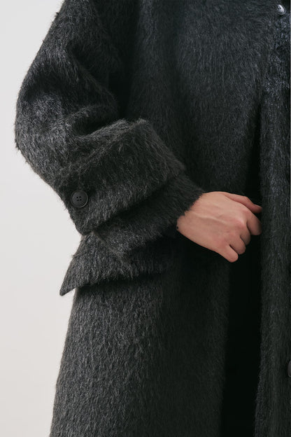 Bouchle Mantel mit breitem Kragen, Schwarz
