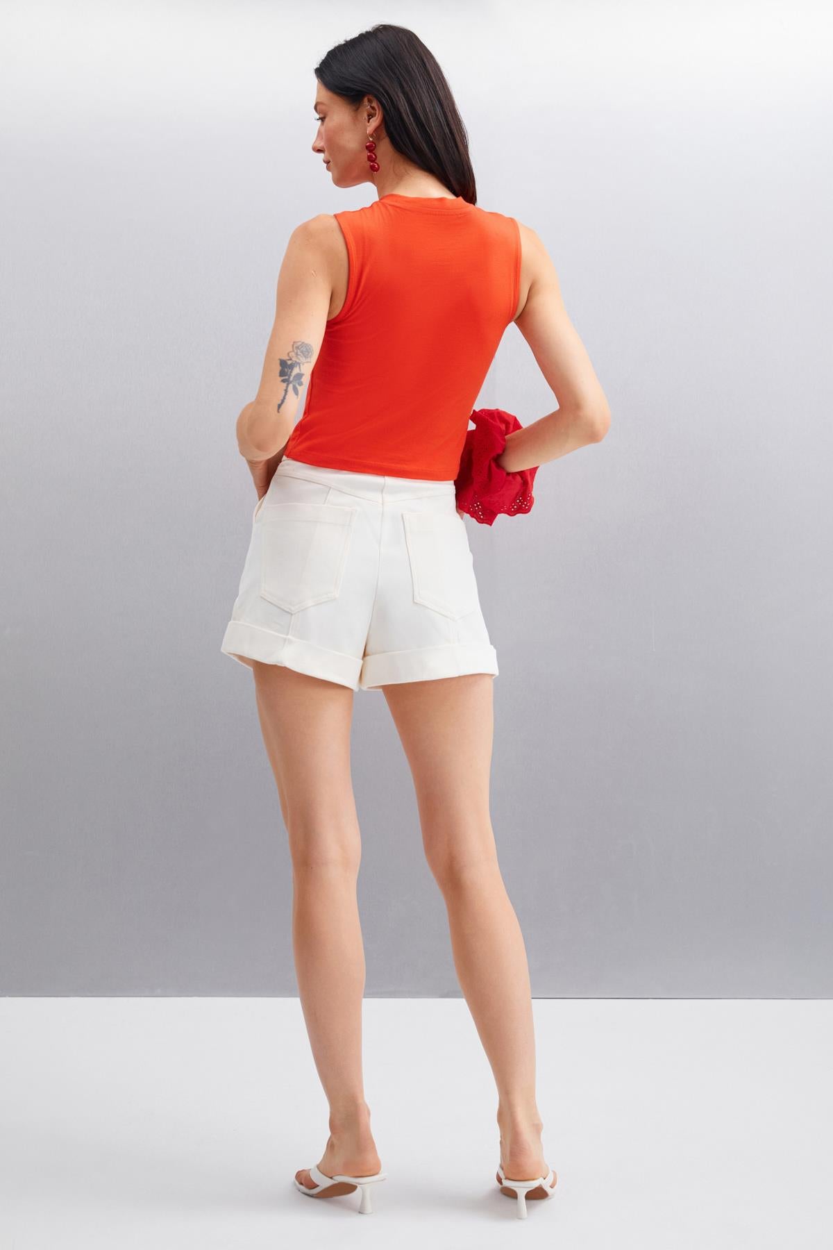 GRIMELANGE AZURA Damen Baumwoll Crop T-Shirt Rot