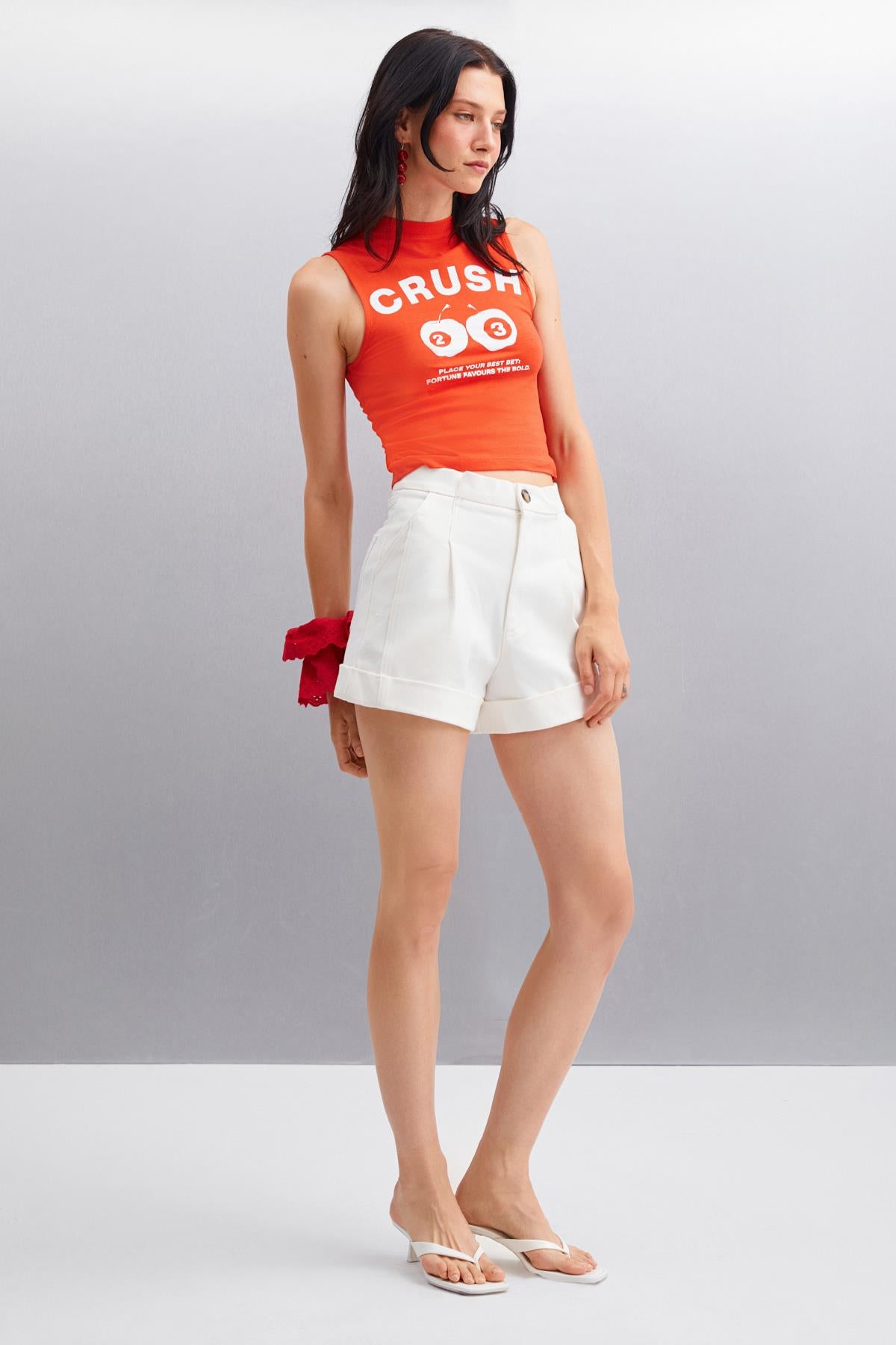 GRIMELANGE AZURA Damen Baumwoll Crop T-Shirt Rot