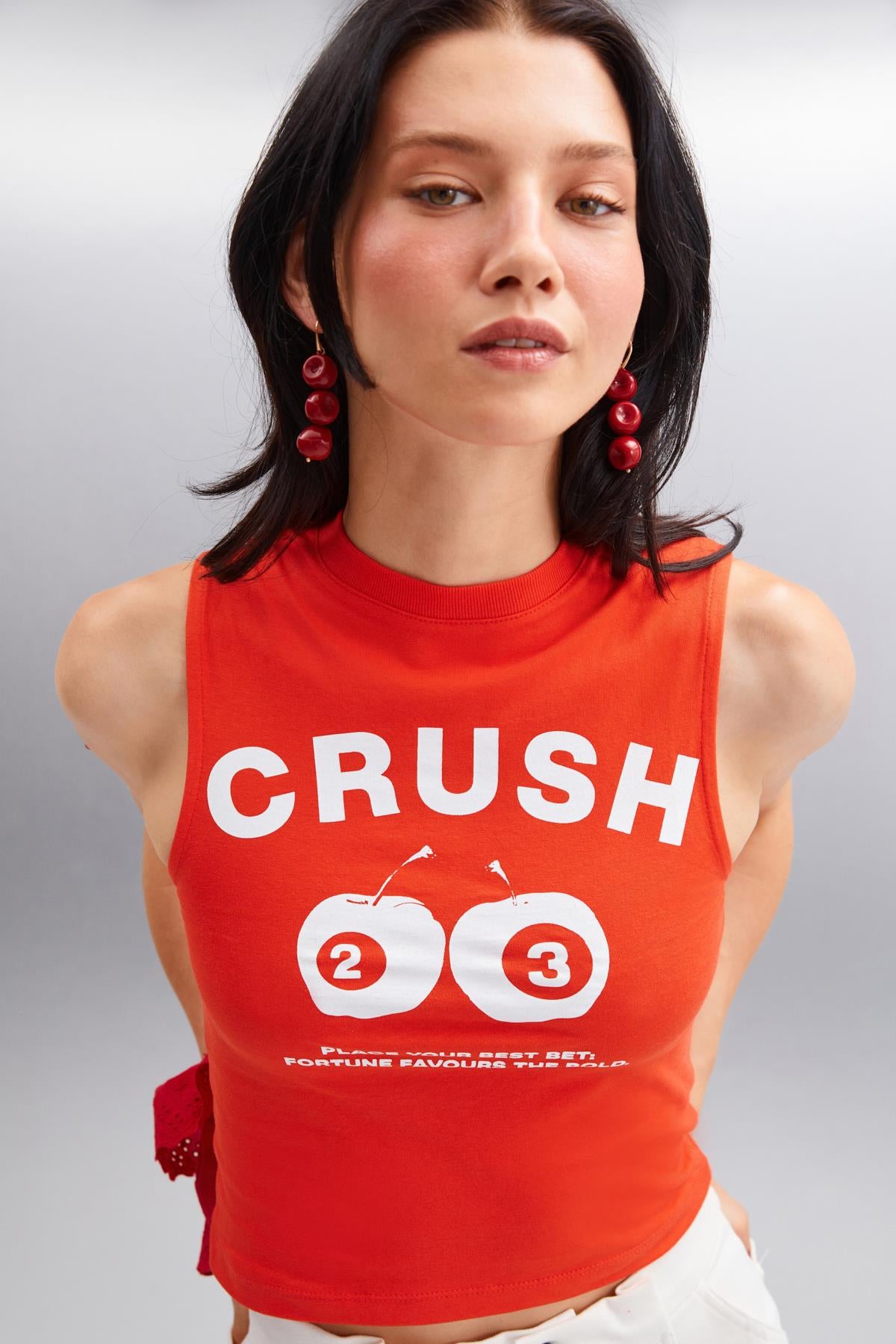 GRIMELANGE AZURA Damen Baumwoll Crop T-Shirt Rot