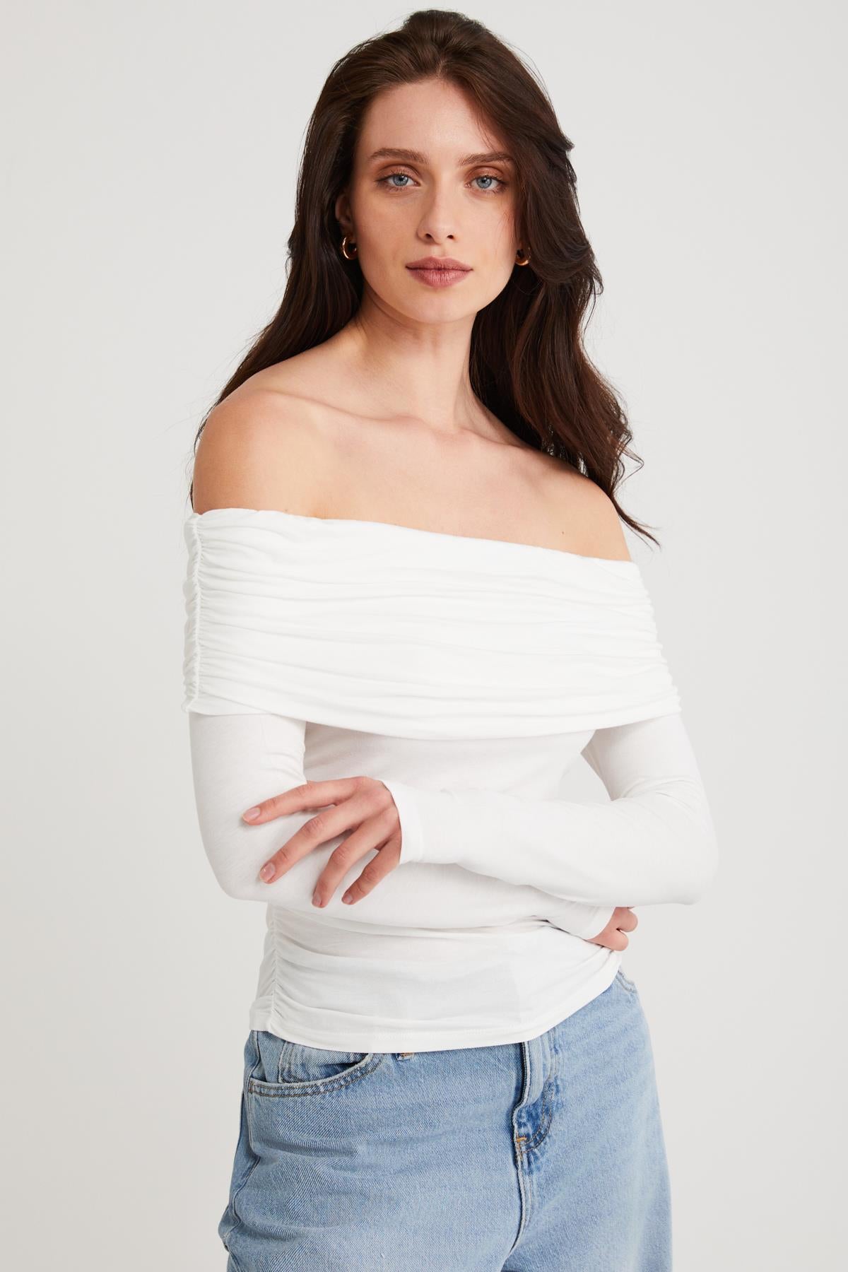 ETHIQUET BABEL Damen Bluse mit Rüschen Weiß