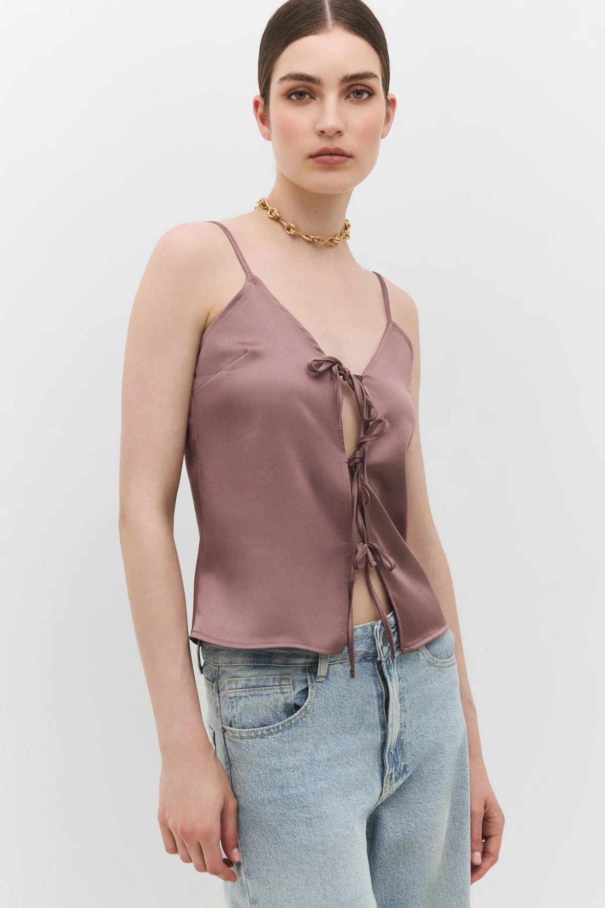 Trägerbluse aus gewebtem Satin mit Schnürung