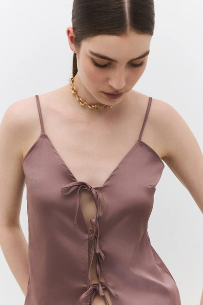 Trägerbluse aus gewebtem Satin mit Schnürung