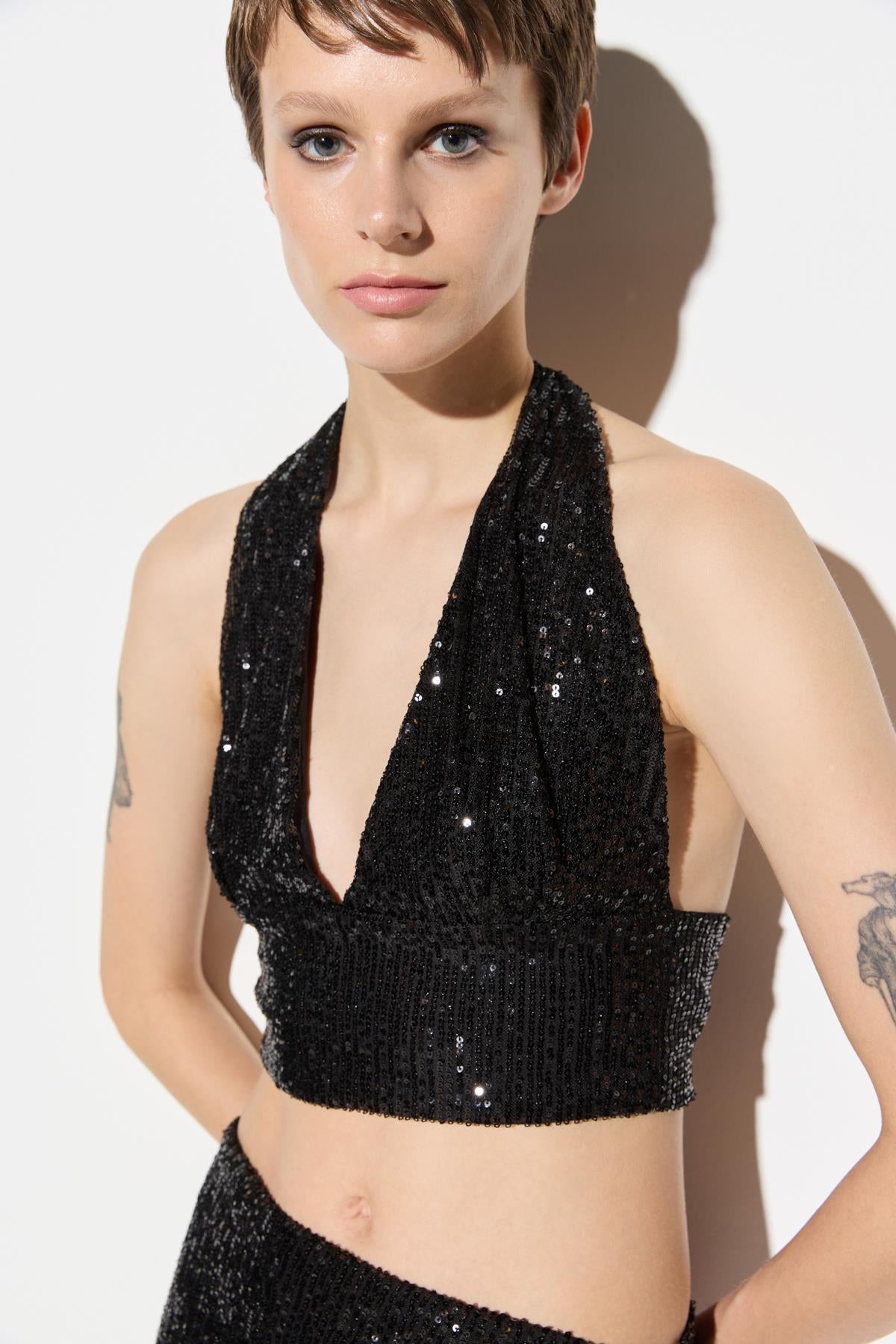 Kurzärmelige Crop-Bluse